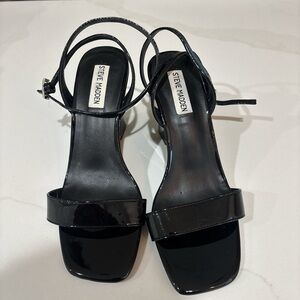 Steve Madden Black Patent Ankle-Strap Block Heels